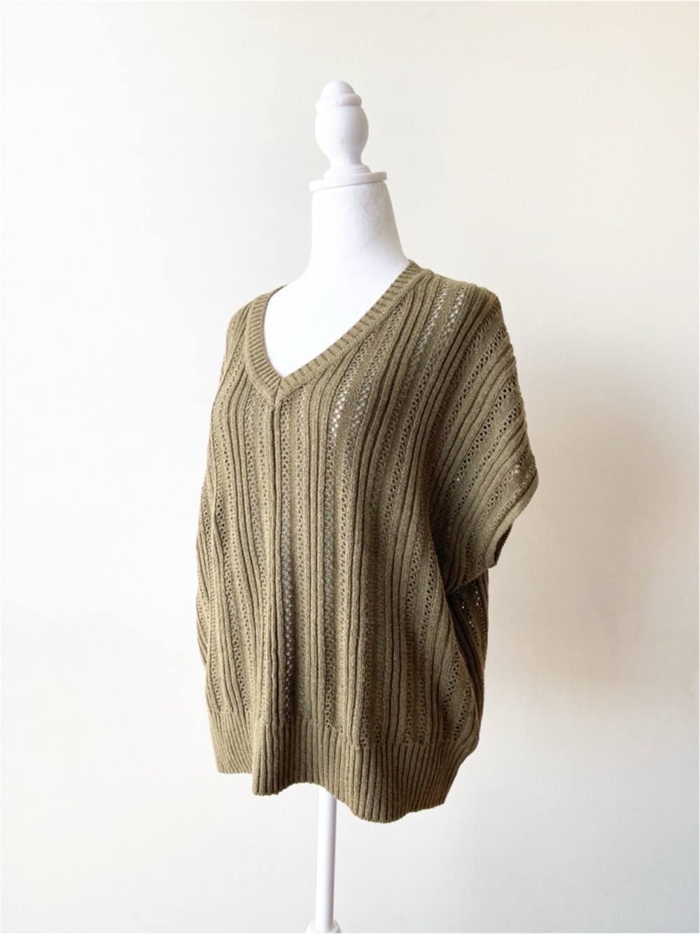 Joie Olive Open-Knit V-Neck Sweater